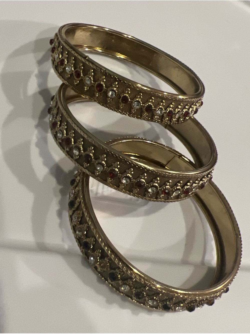 Gold-Tone Red & Clear Stone Bangle Bracelet Set - Women Jewelry